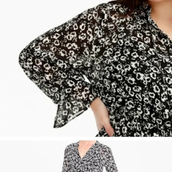 J.Crew Mercantile Drapey‎ Tie-Front Black White Floral Midi Dress Blossom Medium - Picture 5 of 9